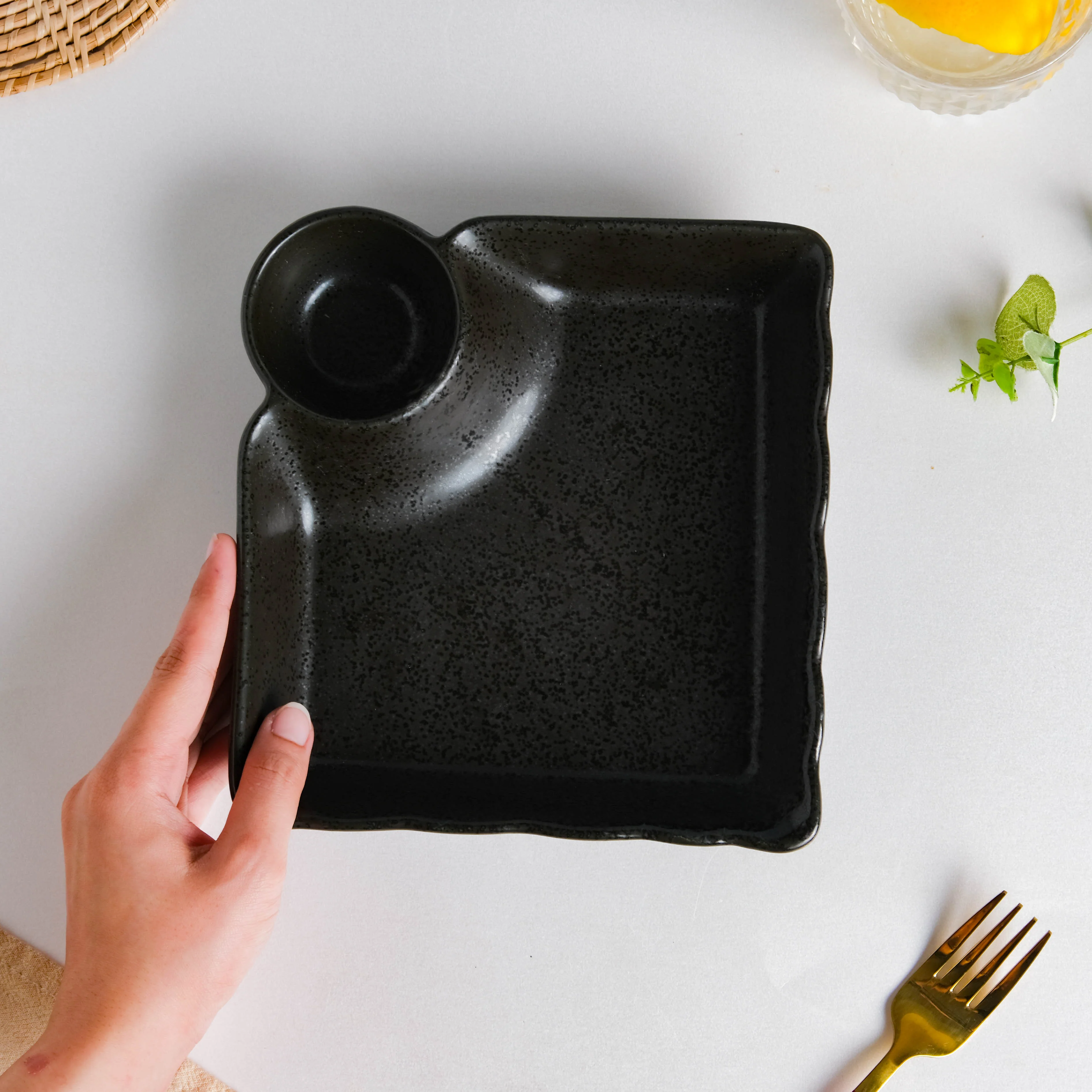 Ebony Black Chip and Dip Plate - Image 3