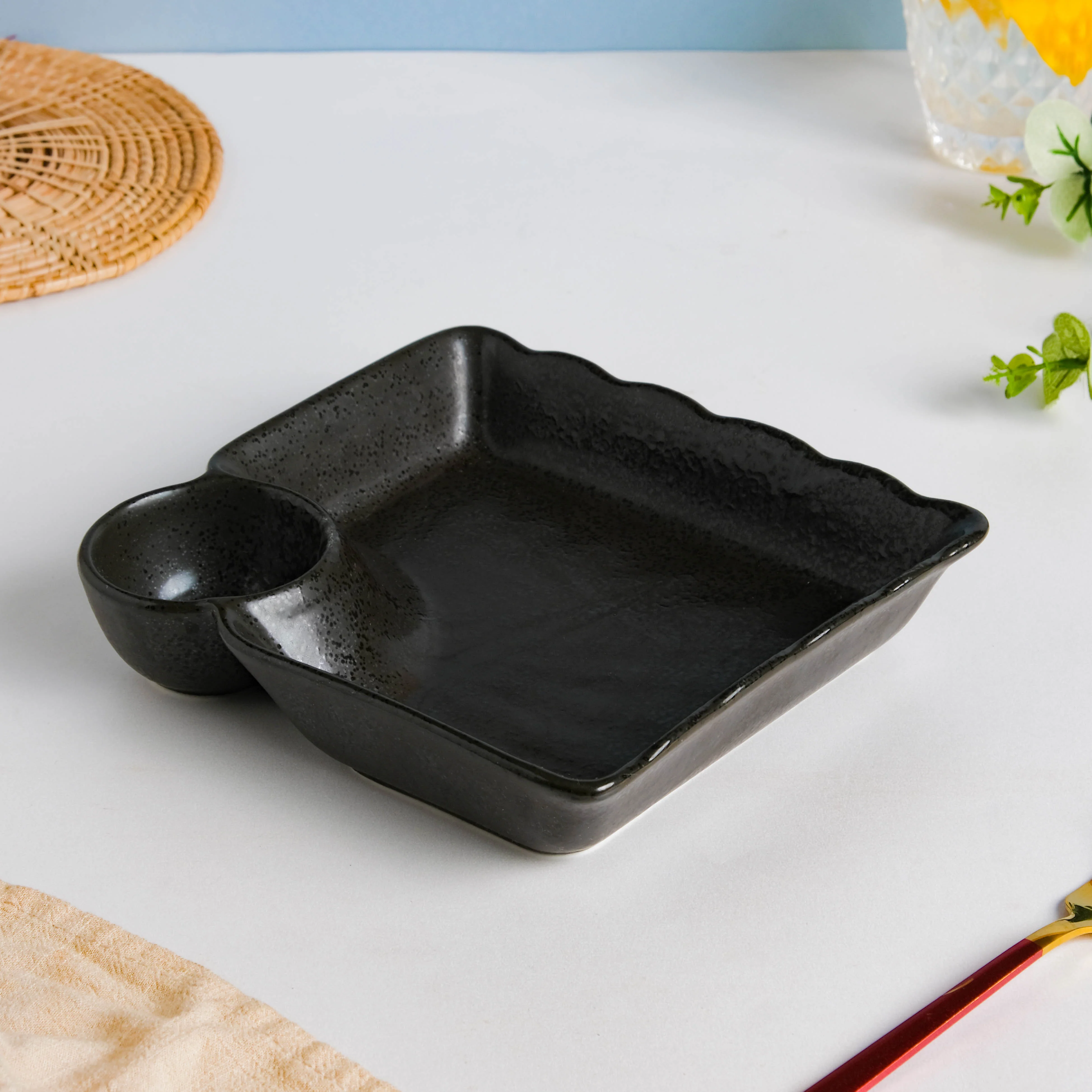 Ebony Black Chip and Dip Plate - Image 6