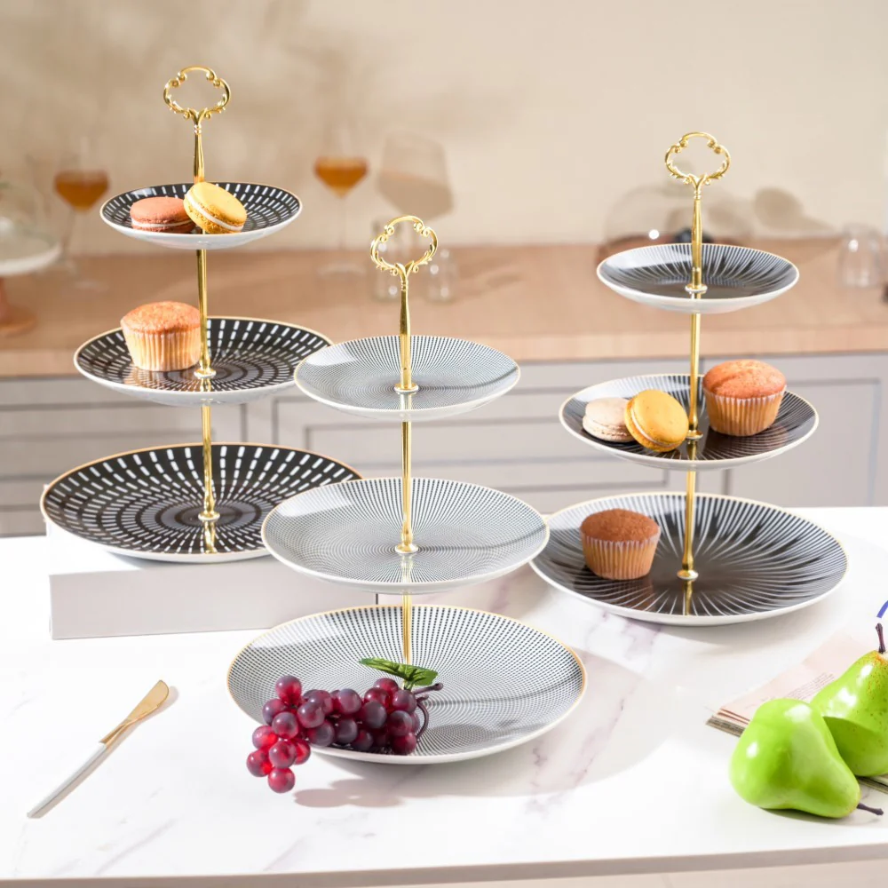 Ebony Ceramic 3 Tier Cupcake Stand Black And White - Image 9