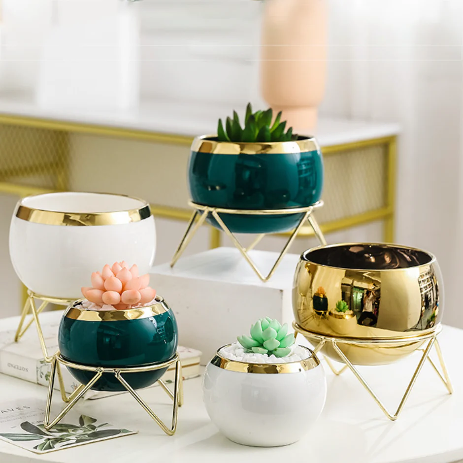 Eclat Ceramic White Planter With Stand Large - Image 10