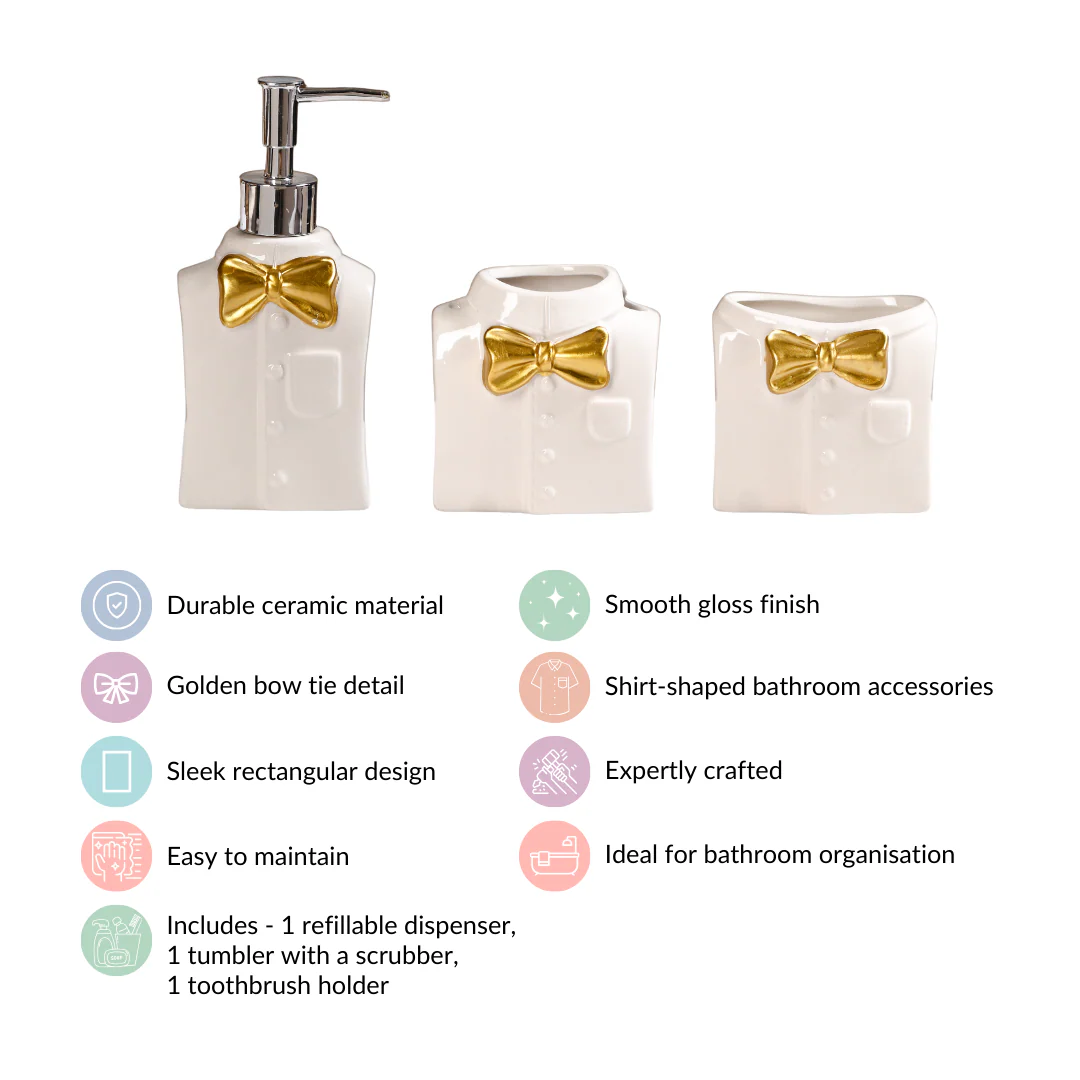 Eclectic Bow Tie Shirt Ceramic Bath Set Of 3 White - Image 5