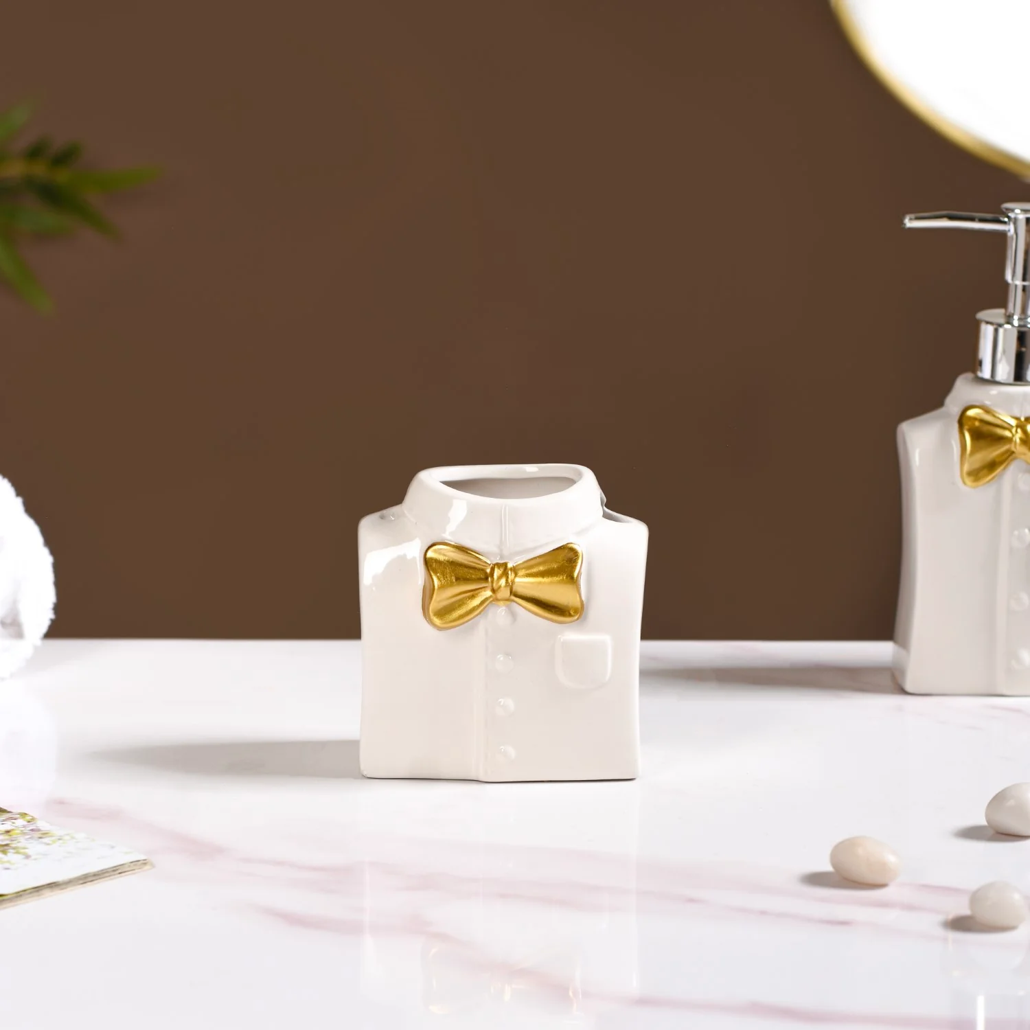 Eclectic Bow Tie Shirt Ceramic Bath Set Of 3 White - Image 8