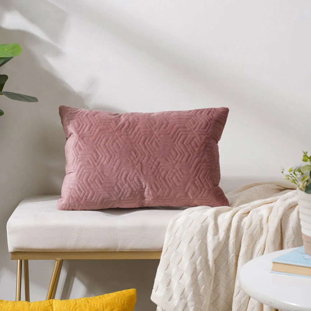 Eclectic Rectangle Velvet Cushion Cover Dusty Pink 12x18 inch - Image 5