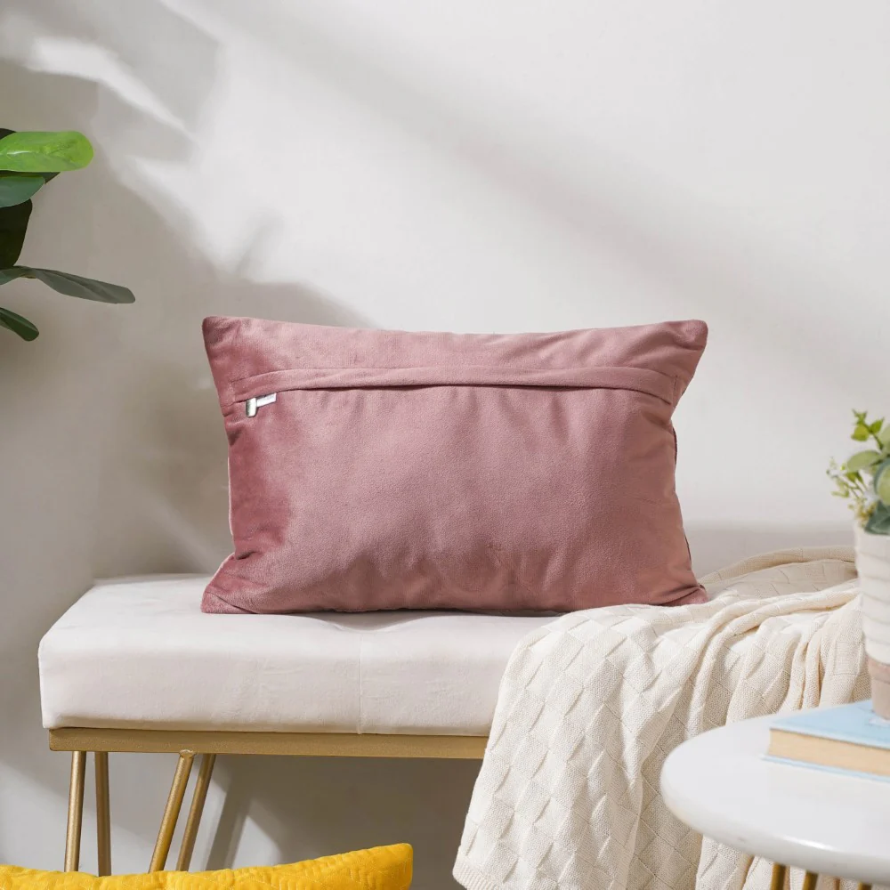 Eclectic Rectangle Velvet Cushion Cover Dusty Pink 12x18 inch - Image 6