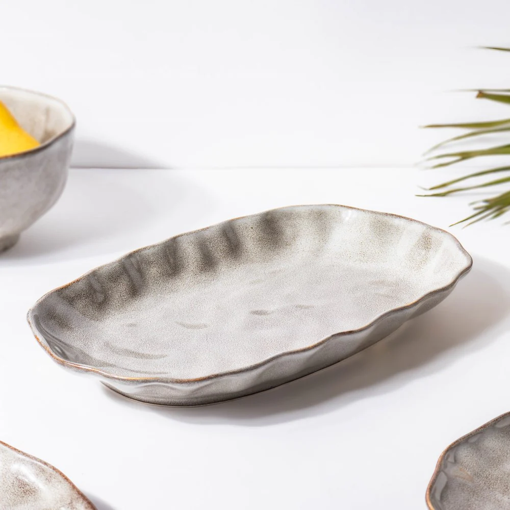 Eclectic Stoneware Long Plate Grey 11.5 Inch - Image 2