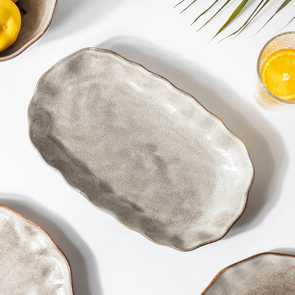 Eclectic Stoneware Long Plate Grey 11.5 Inch - Image 5