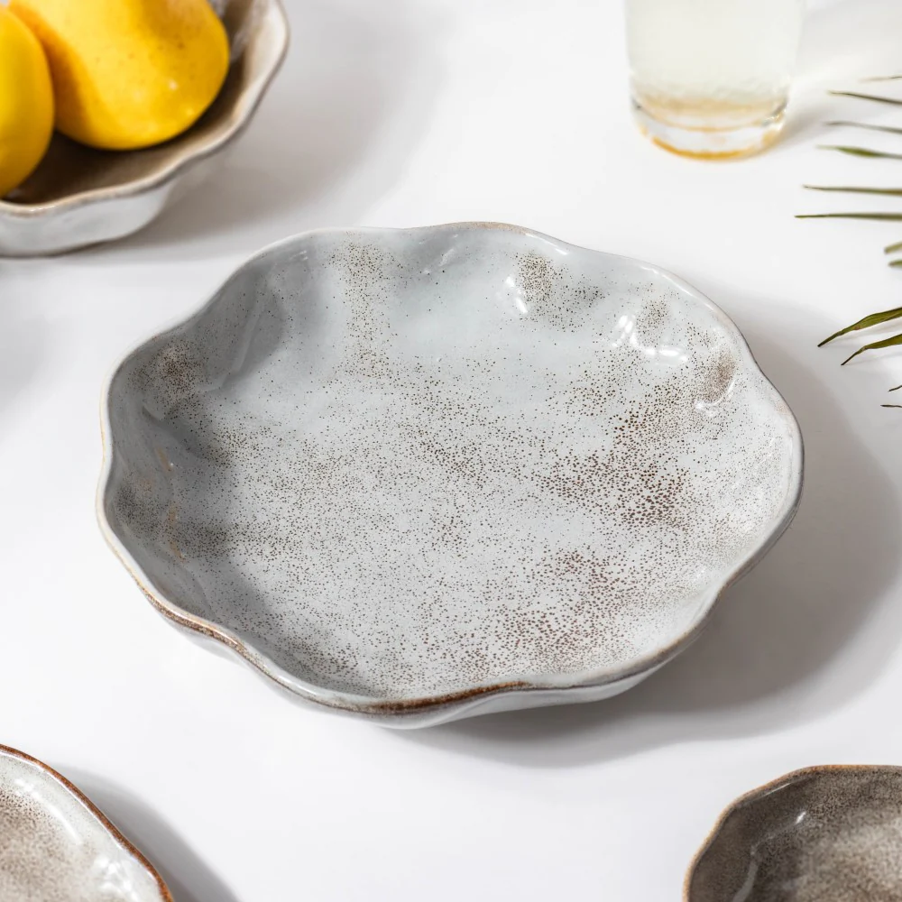Eclectic Stoneware Wavy Snack Plate Grey 8 Inch