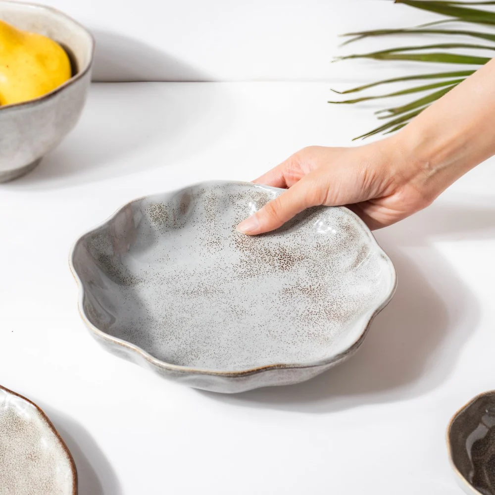 Eclectic Stoneware Wavy Snack Plate Grey 8 Inch - Image 3
