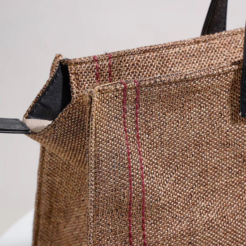Eco Friendly Jute Lunch Bag Beige And Red 15 x 10 Inch - Image 16