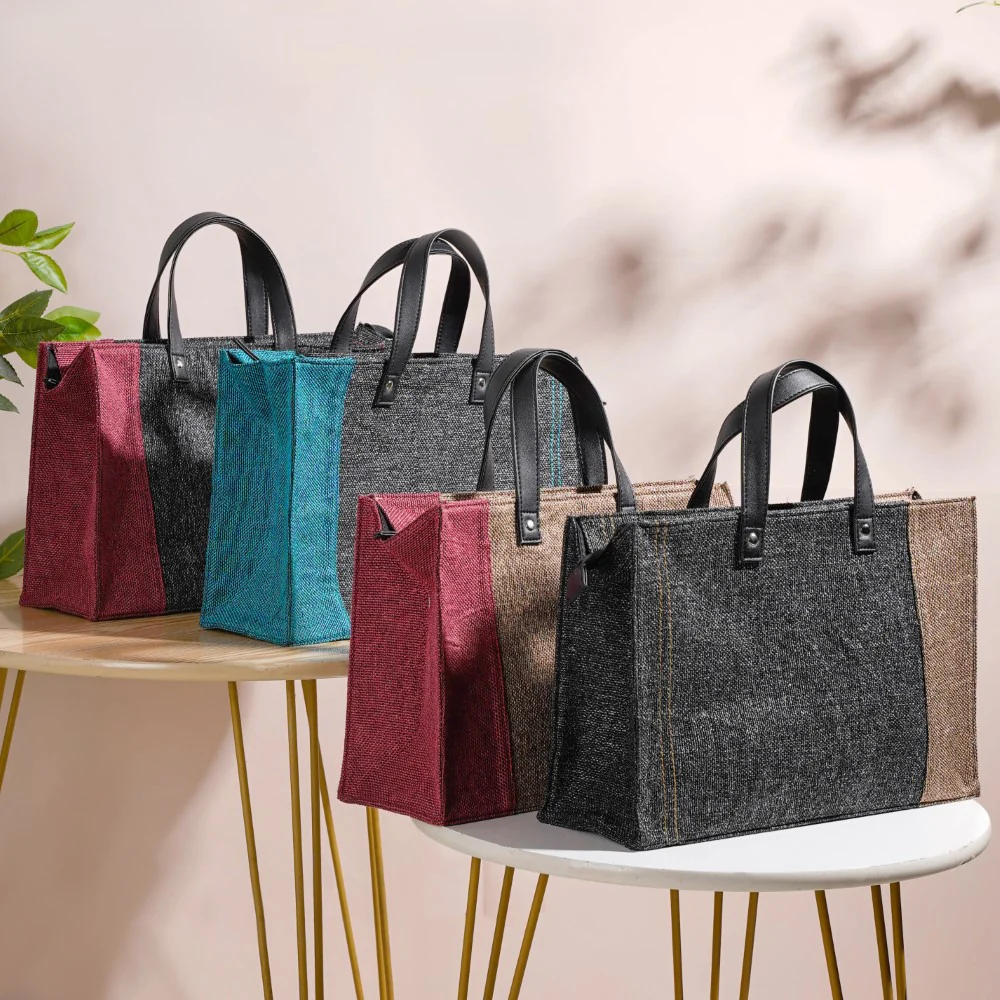 Eco Friendly Jute Lunch Bag Beige And Red 15 x 10 Inch - Image 17