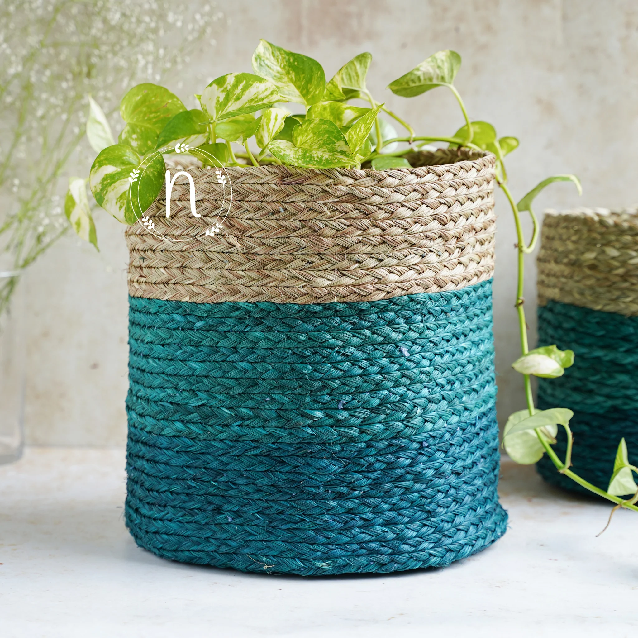 Eco-Friendly Planter Baskets Blue Set of 2 - Image 6
