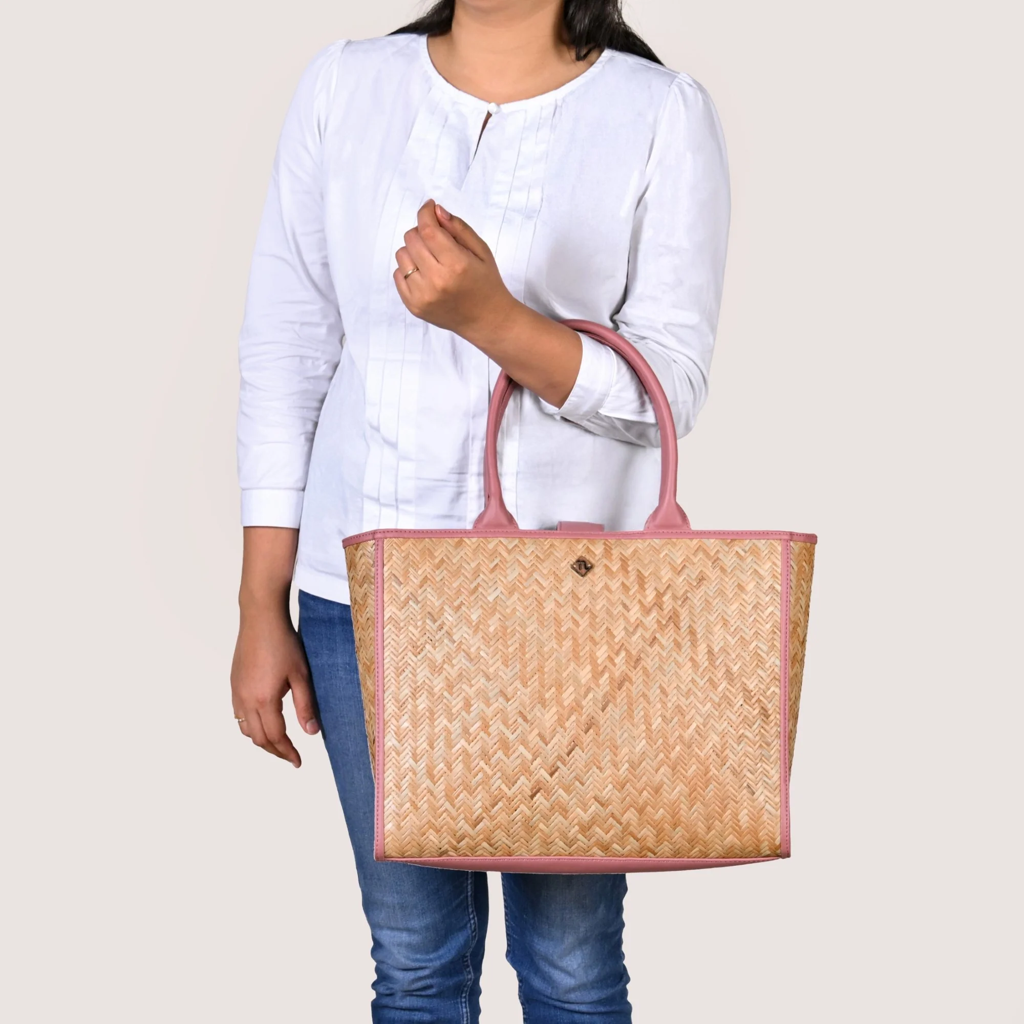Ecofriendly Handwoven Natural BreezeBag Blush Pink Tote - Image 12
