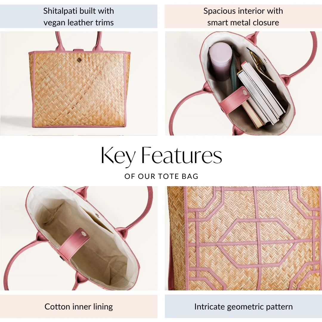 Ecofriendly Handwoven Natural BreezeBag Blush Pink Tote - Image 4
