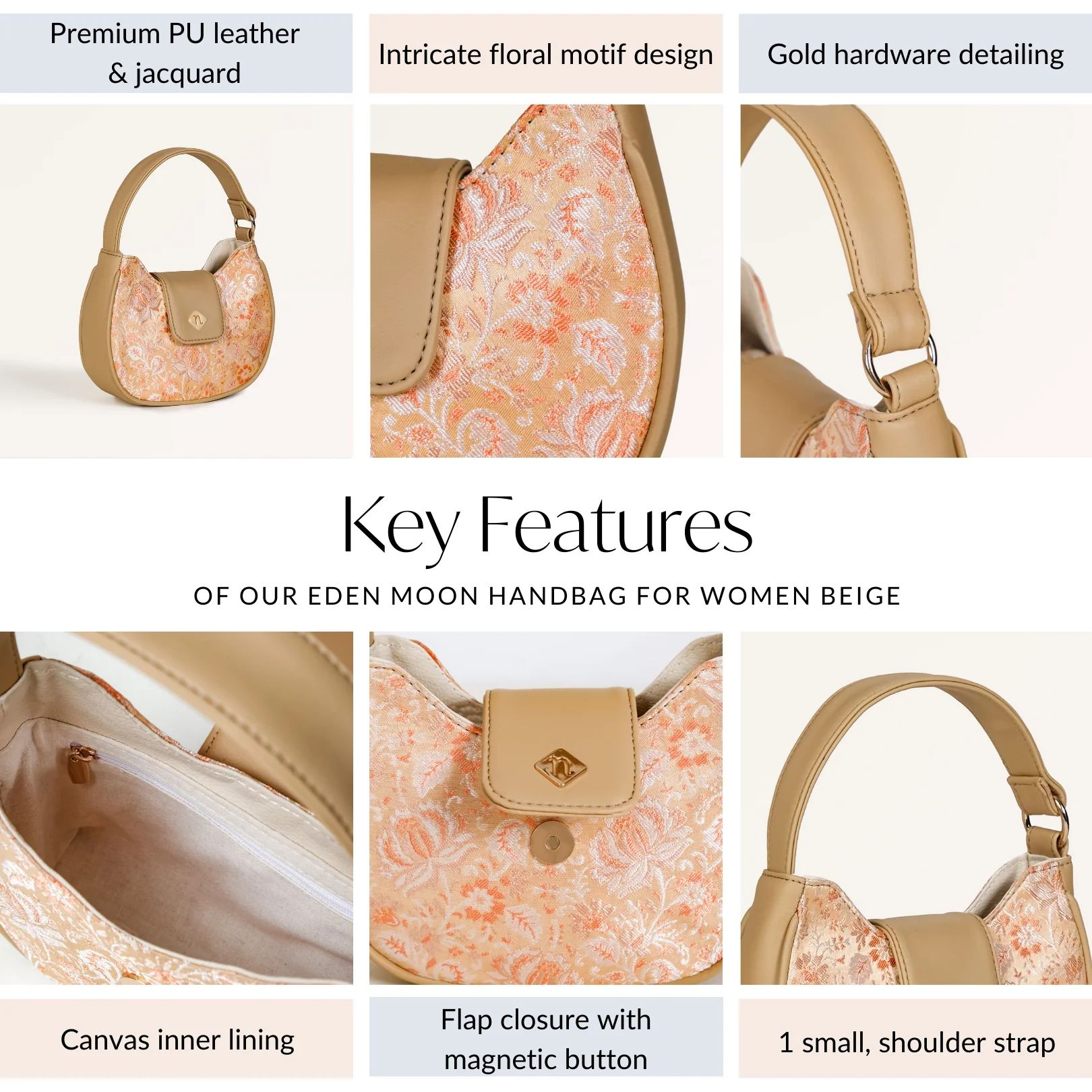 Eden Moon Handbag For Women Beige - Image 6