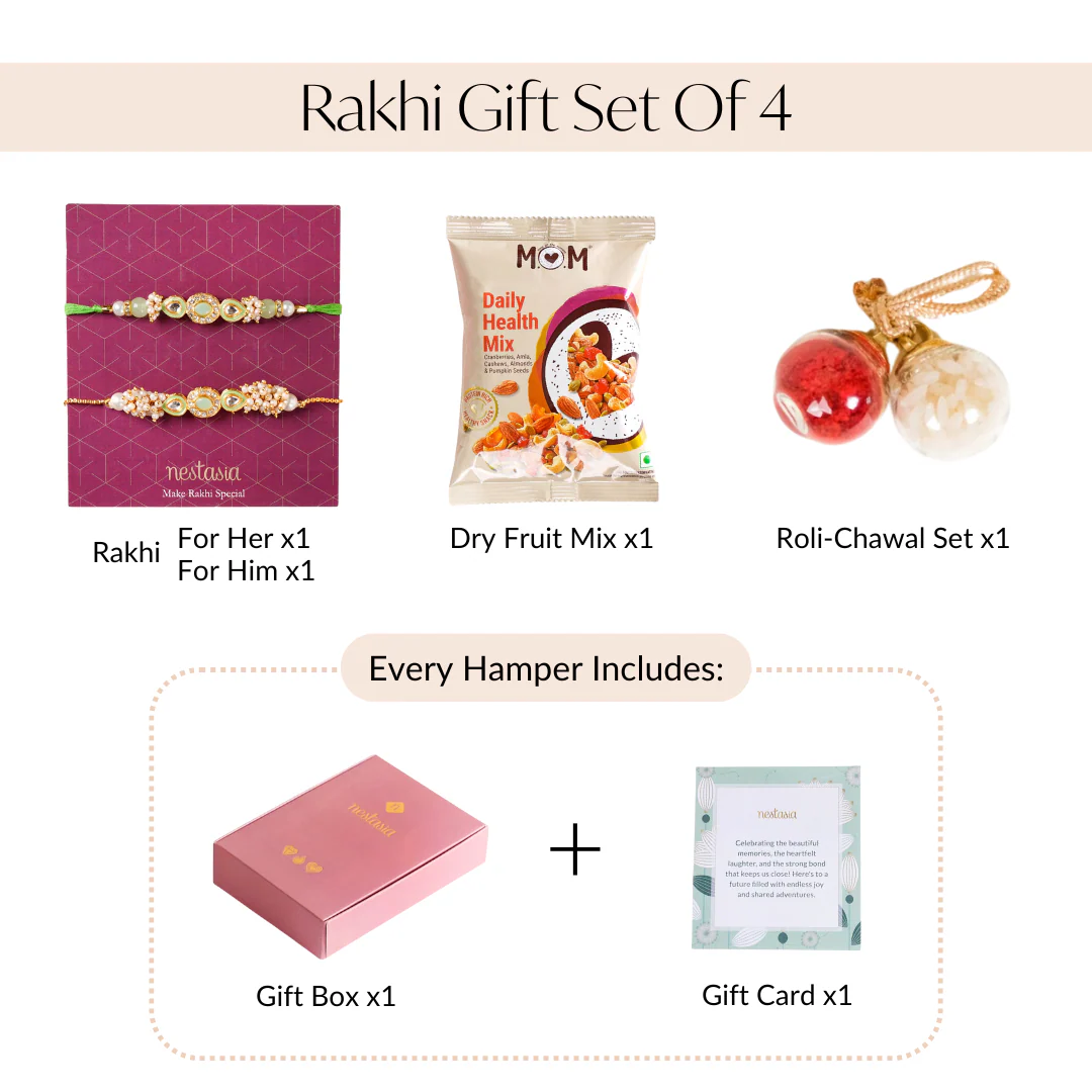 Elegant Green Kundan Rakhi Hamper For Bhaiya Bhabhi - Image 4