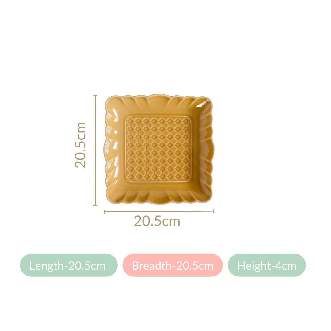 Elegant Scallop Rim Square Platter Set Of 2 Yellow Ochre 8 Inch - Image 6