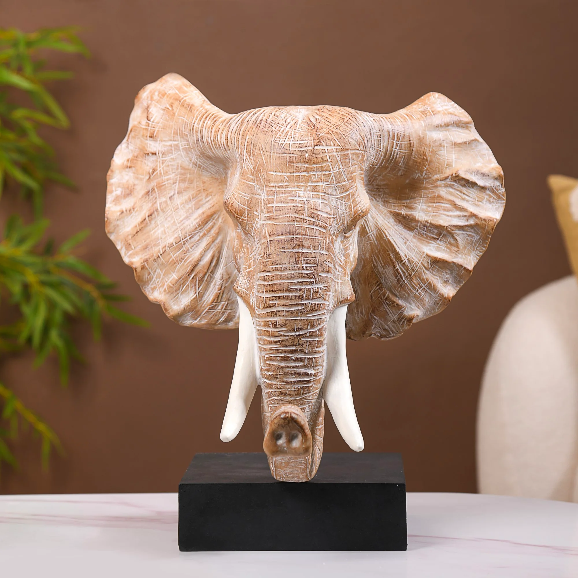 Elephant Bust With Tuskers Decor Sculpture - Image 2