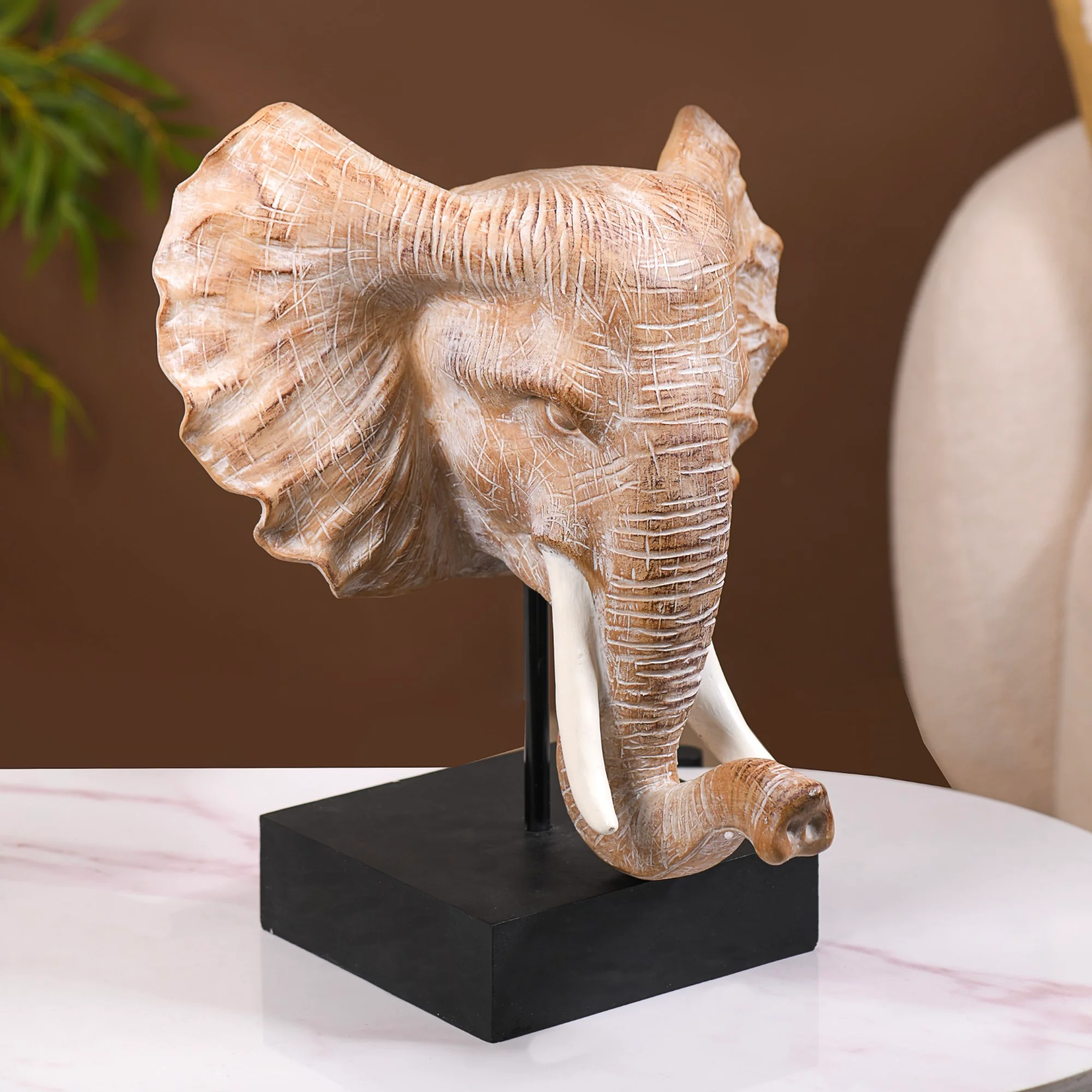 Elephant Bust With Tuskers Decor Sculpture - Image 3