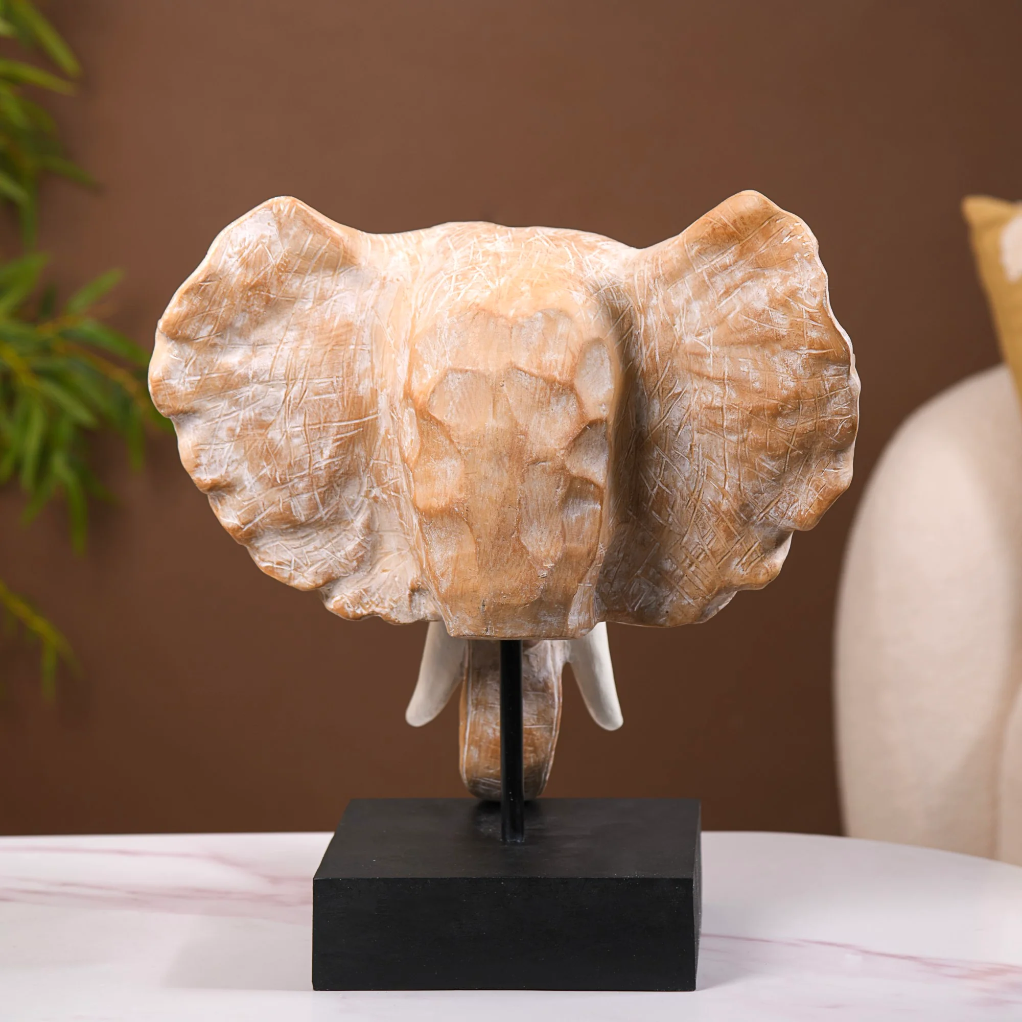 Elephant Bust With Tuskers Decor Sculpture - Image 4