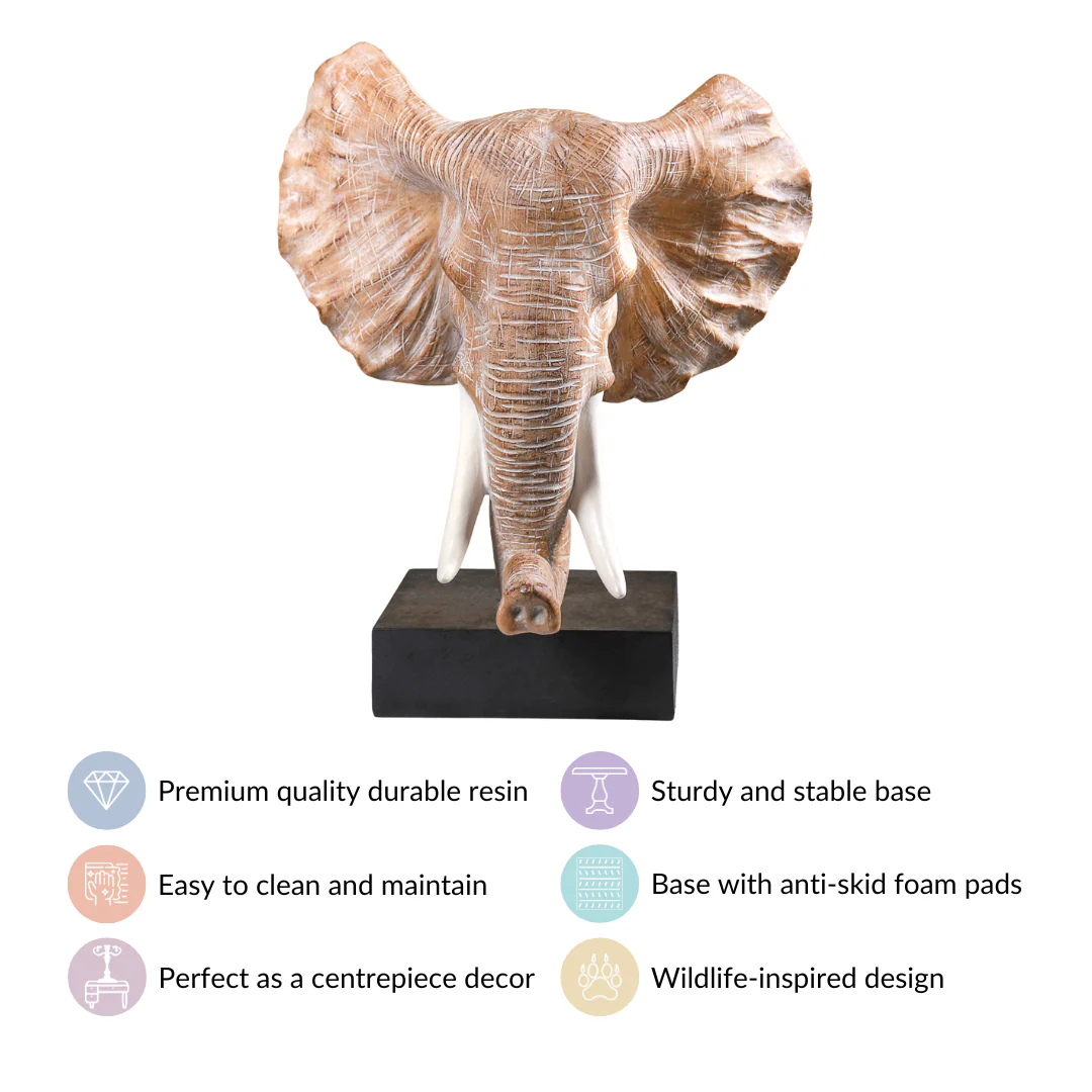 Elephant Bust With Tuskers Decor Sculpture - Image 5