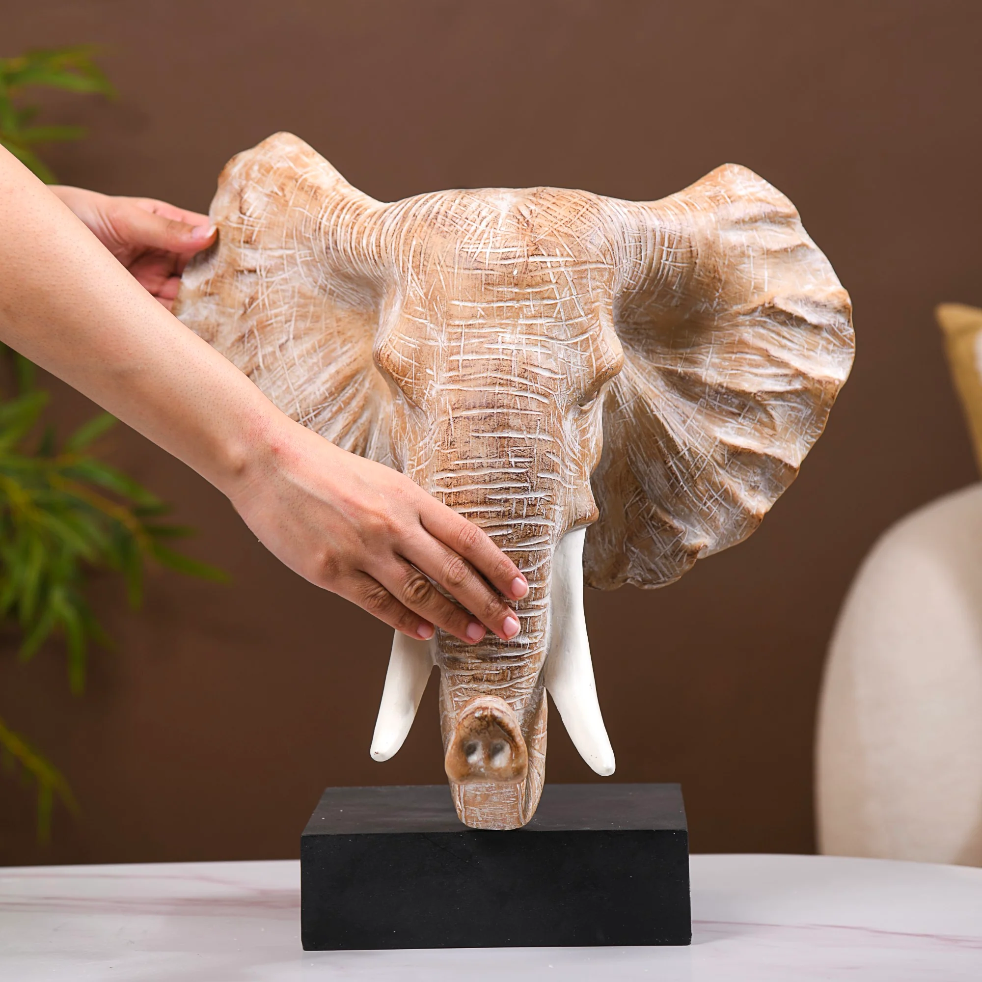 Elephant Bust With Tuskers Decor Sculpture - Image 7
