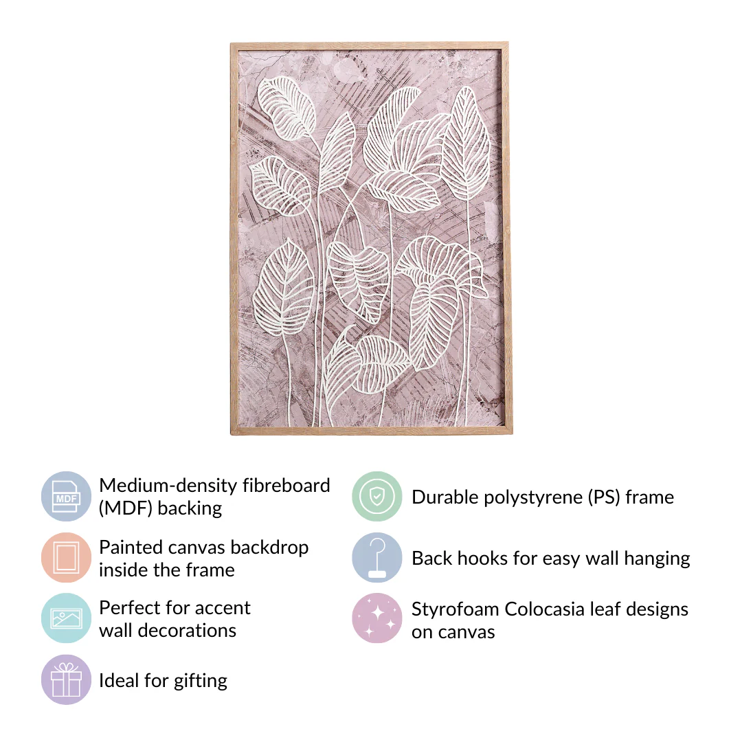 Emboss Leaf Printed Canvas Wall Art 27x19 Inch - Image 4