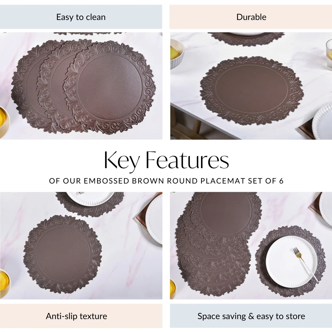 Embossed Brown Round Placemat Set Of 6 - Image 5