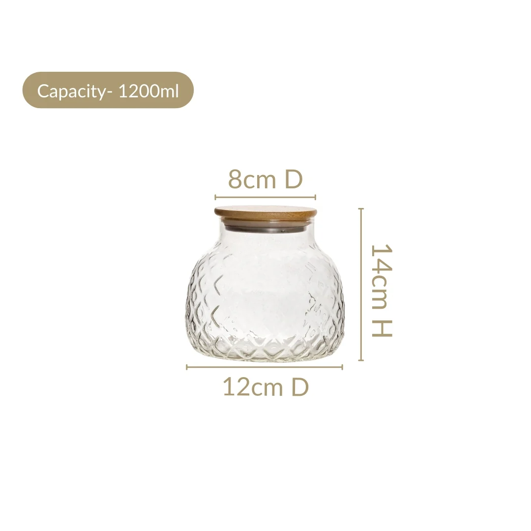 Embossed Glass Jar With Bamboo Lid Set Of 2 1200ml - Image 4