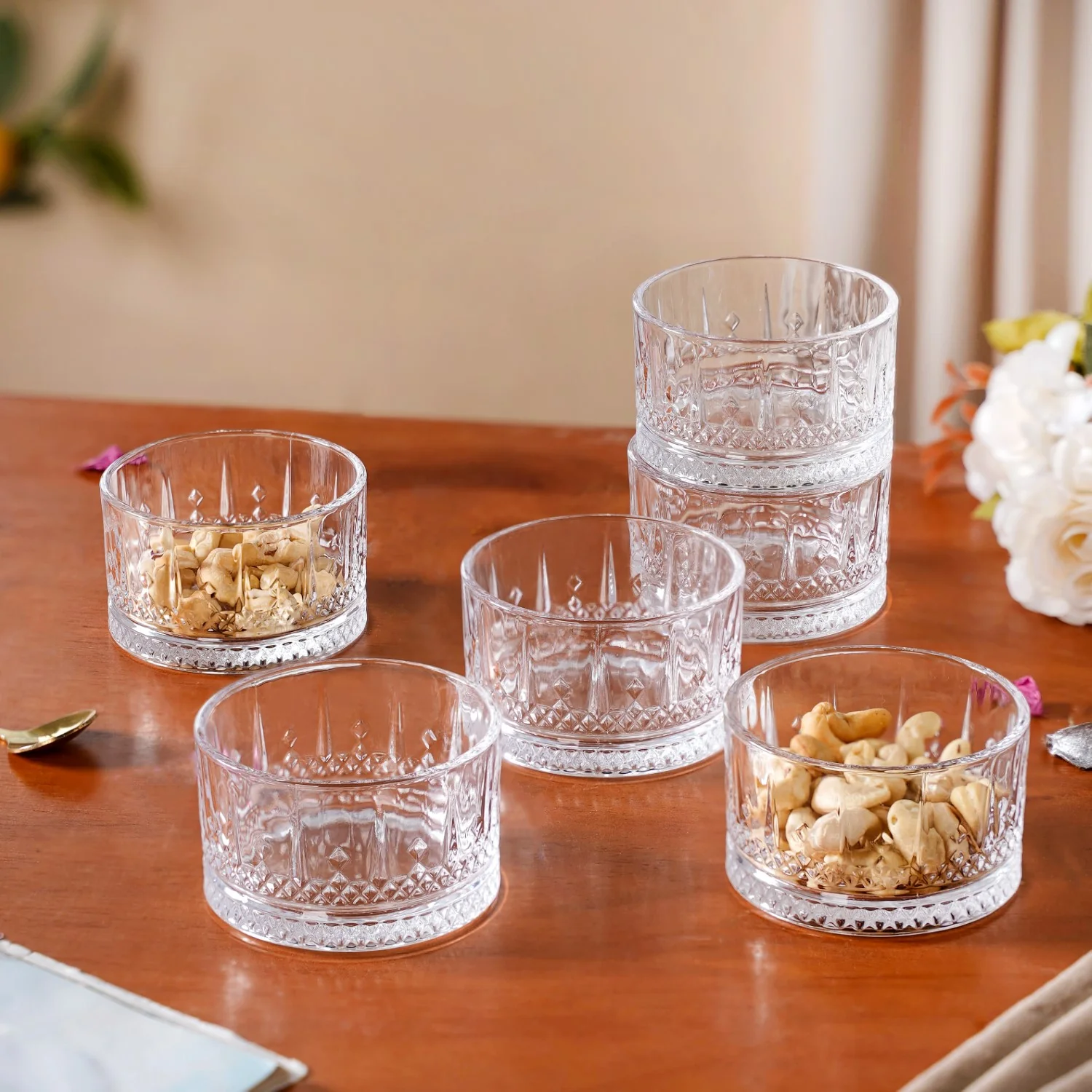 Embossed Glass Snack Bowl Set Of 6 220ml - Image 3