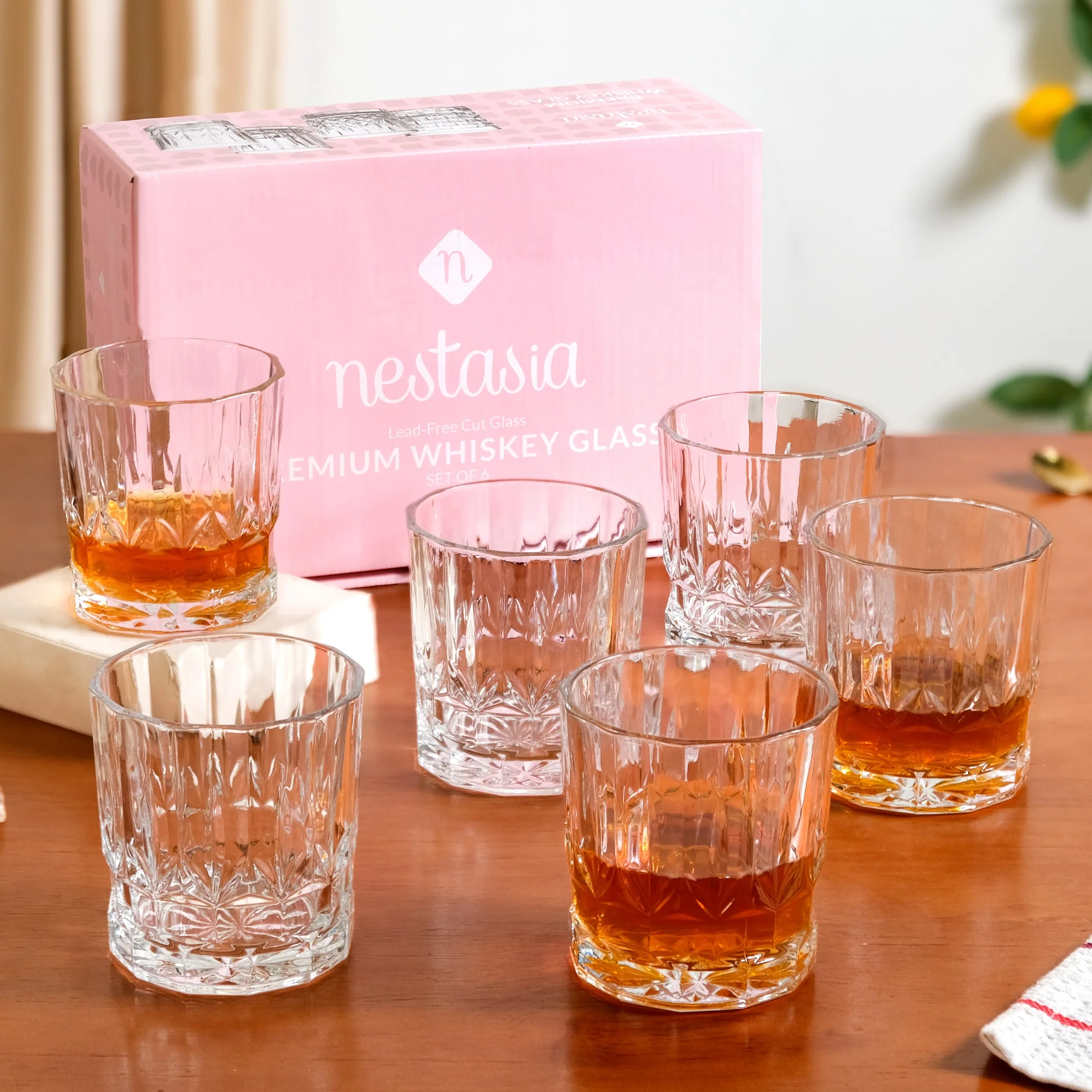 Embossed Heavy Base Whiskey Glass Large Set Of 6 310ml - Image 2