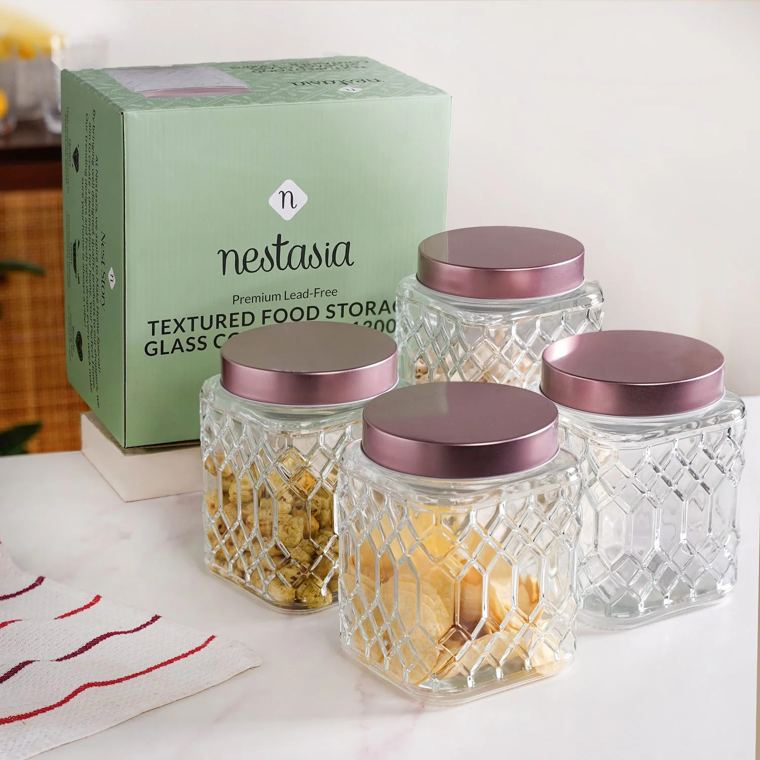 Embossed Kitchen Storage Container With Lids Set Of 4 1300ml - Image 9