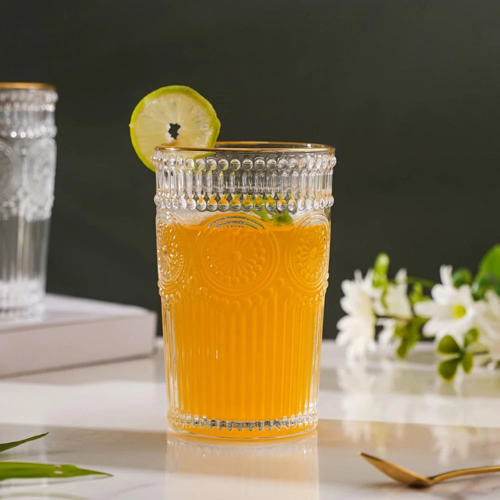 Embossed Large Drinkware Glass Set of 6 350 ml - Image 3