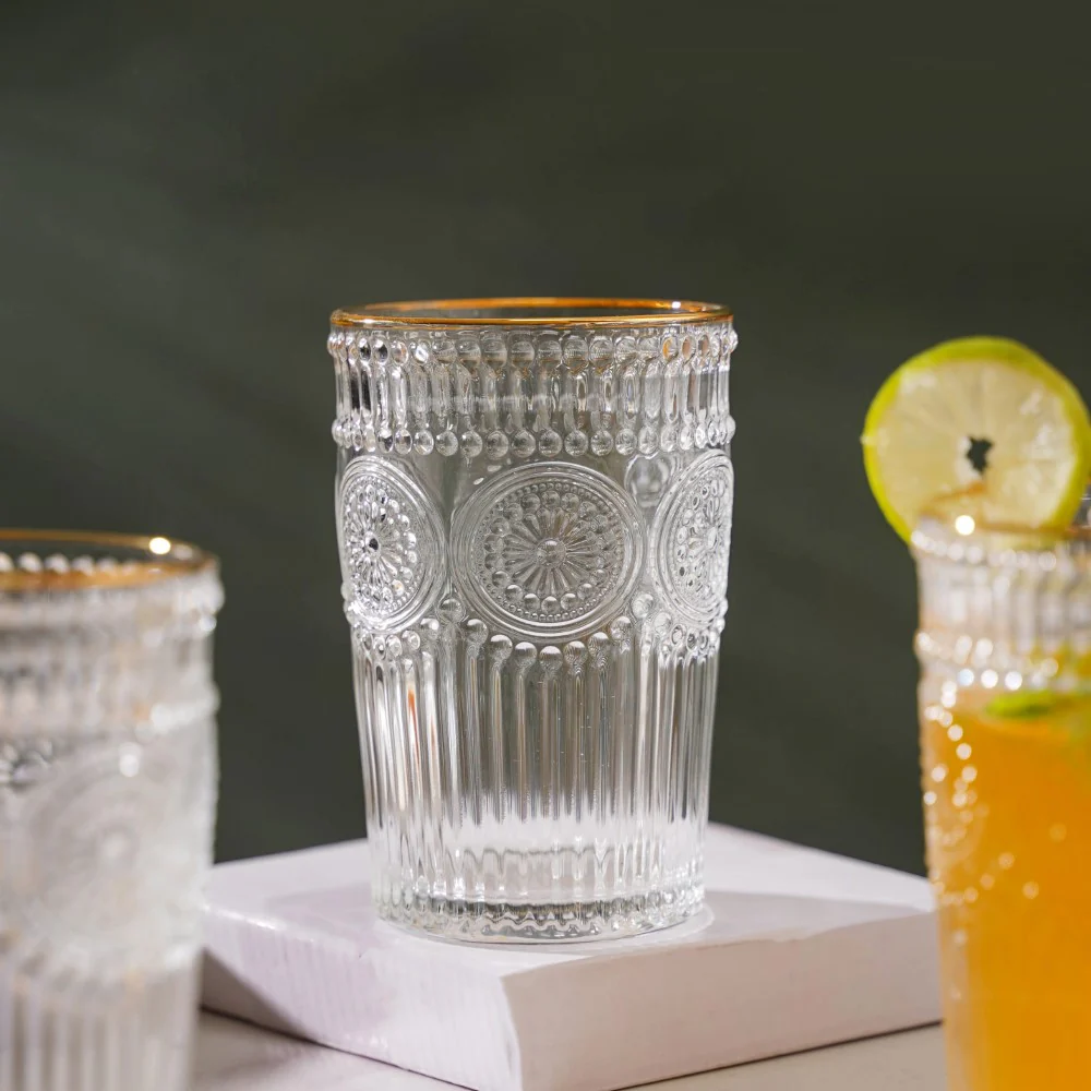 Embossed Large Drinkware Glass Set of 6 350 ml - Image 4
