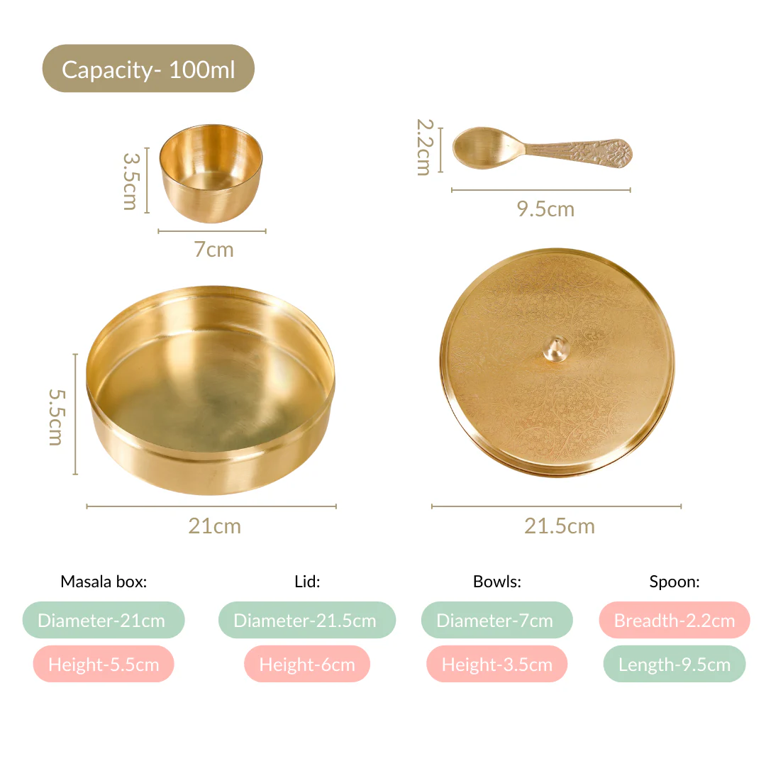 Embossed Pure Brass Airtight Masala Box Set With Gift Box - Image 5