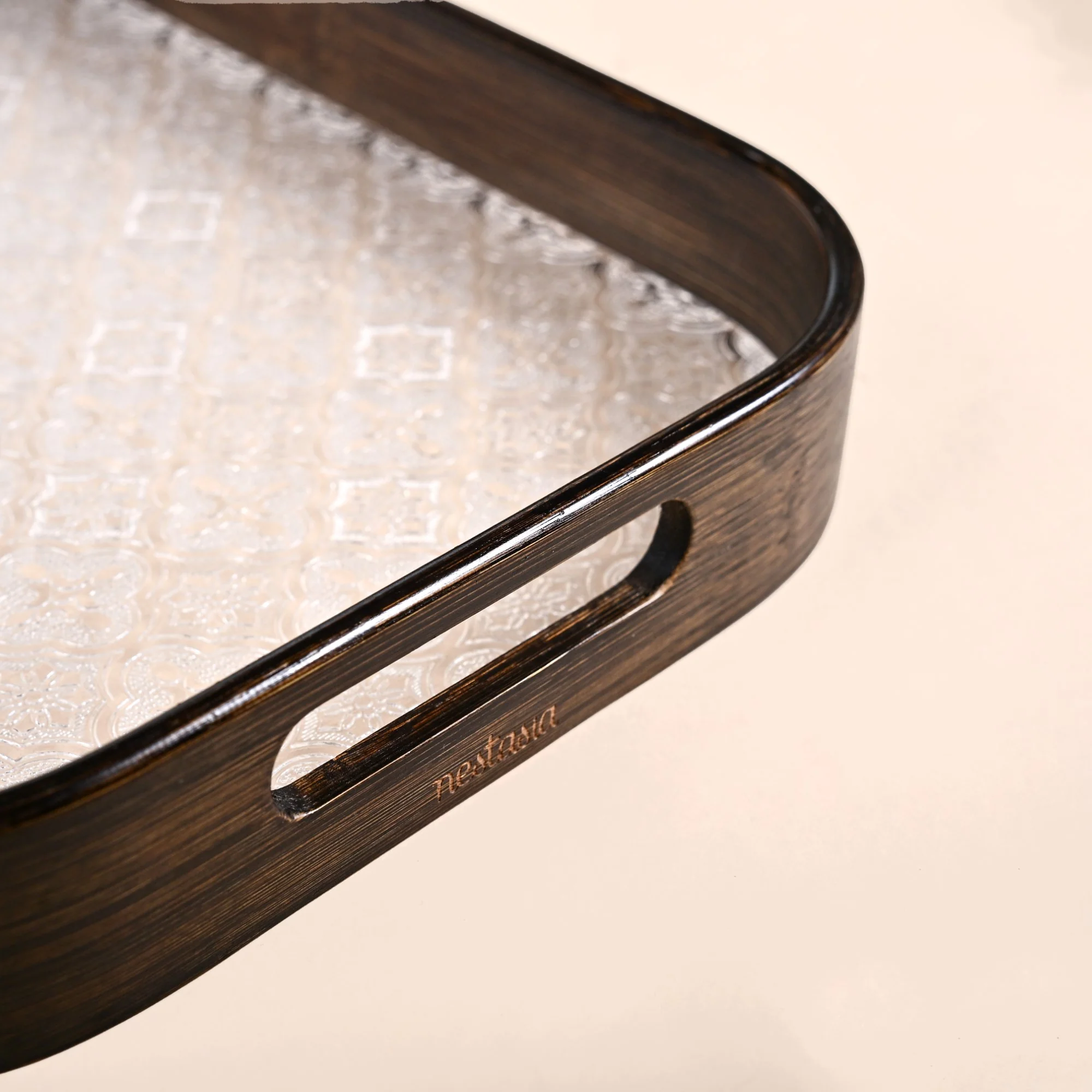 Embossed Serving Tray With Bamboo Wood Frame - Image 6
