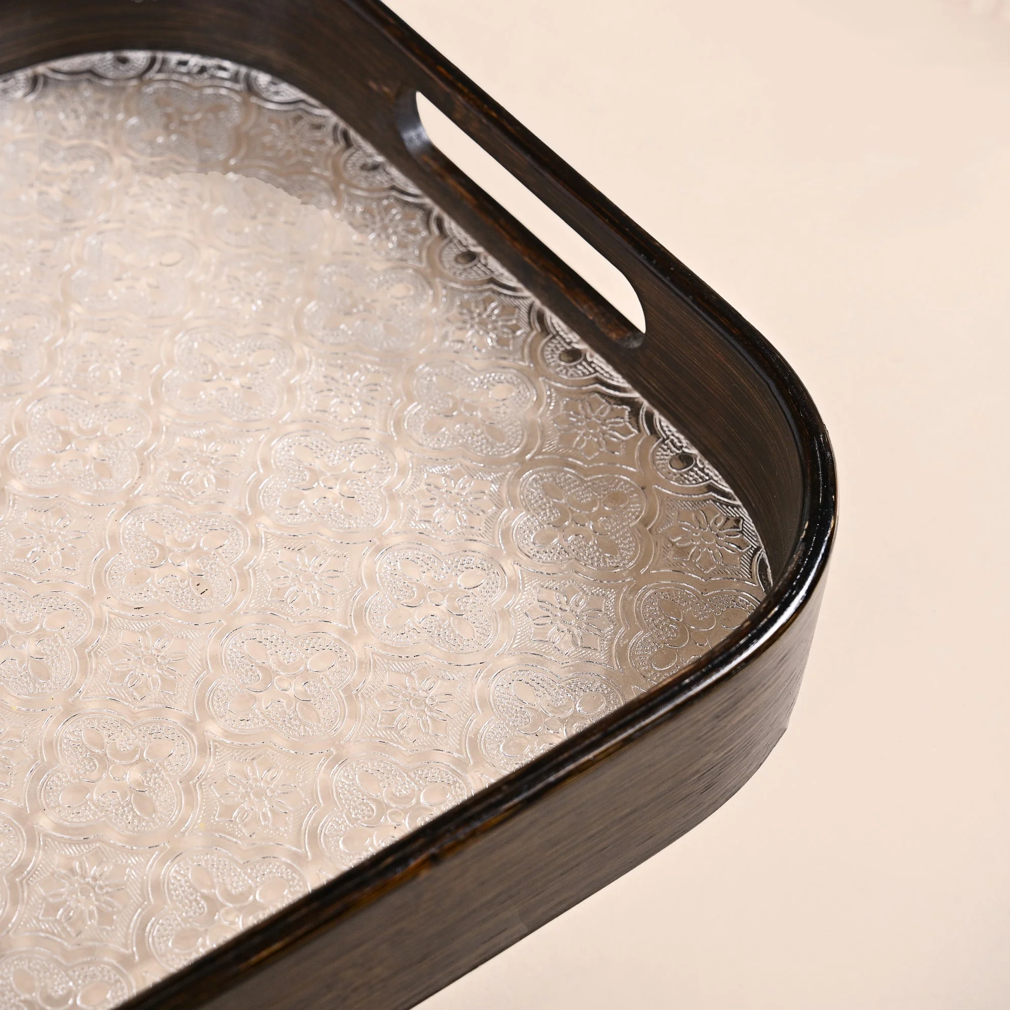 Embossed Serving Tray With Bamboo Wood Frame - Image 7