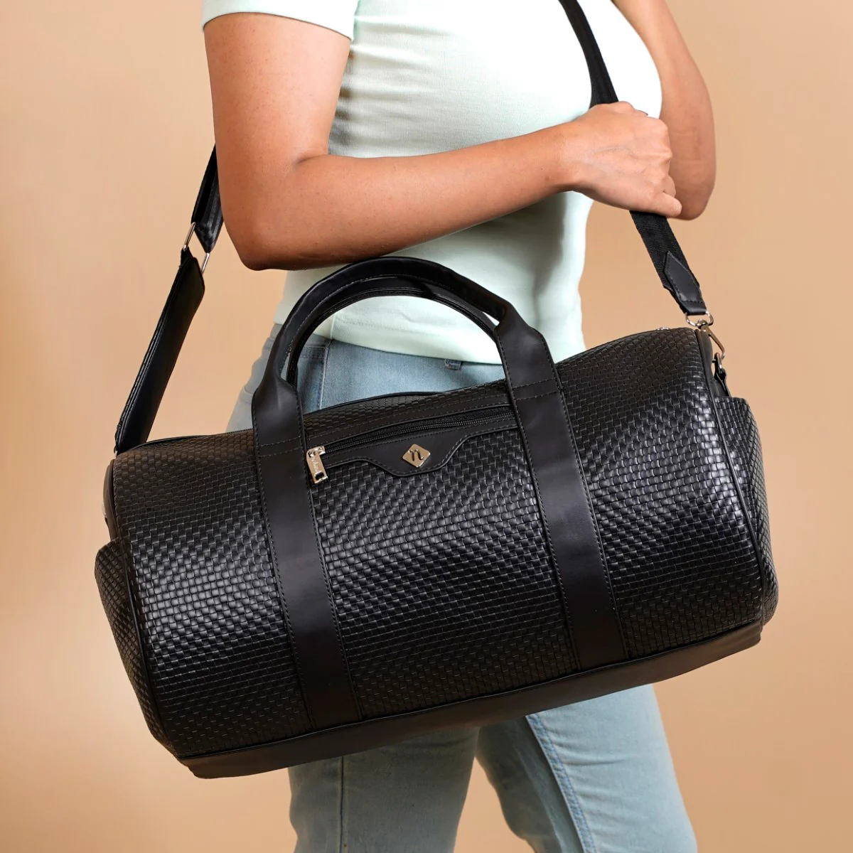 Embossed Sleek Black Duffle Bag - Image 5