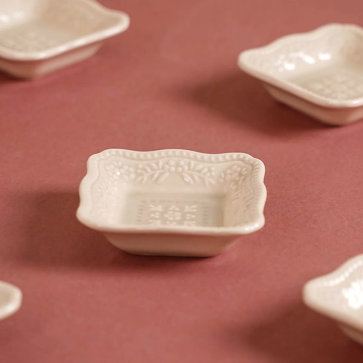 Embossed Square Small Dessert Dish Set Of 6 3" x 3" - Image 9