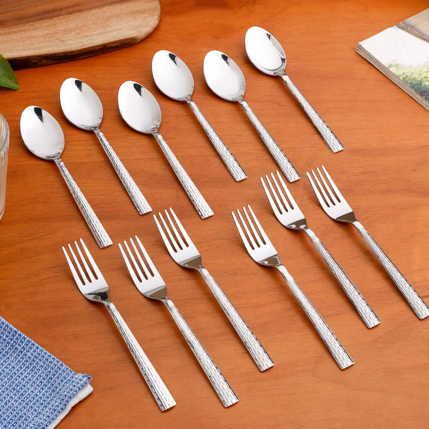 Embossed Stainless Steel Table Spoon And Fork Set Of 12