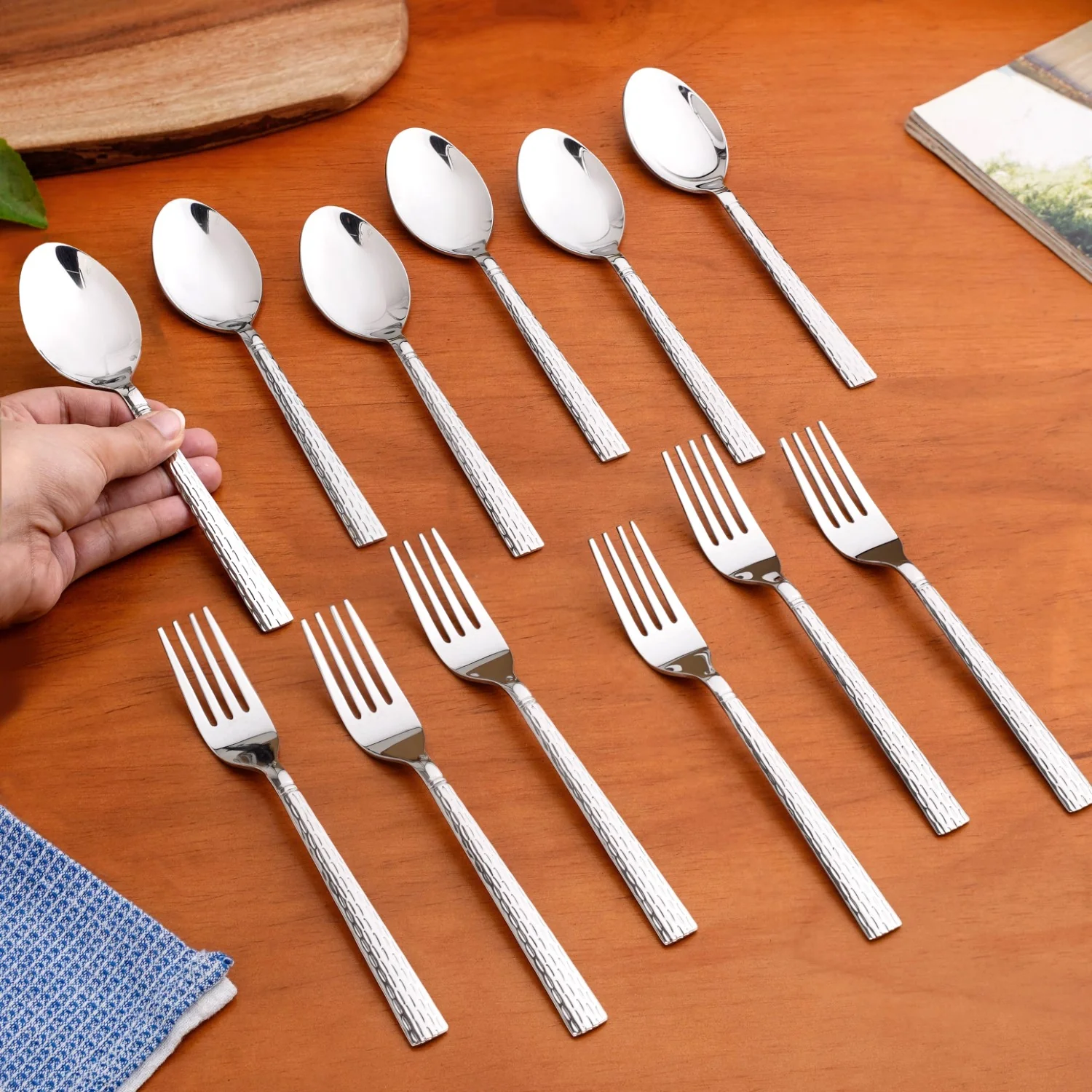 Embossed Stainless Steel Table Spoon And Fork Set Of 12 - Image 2