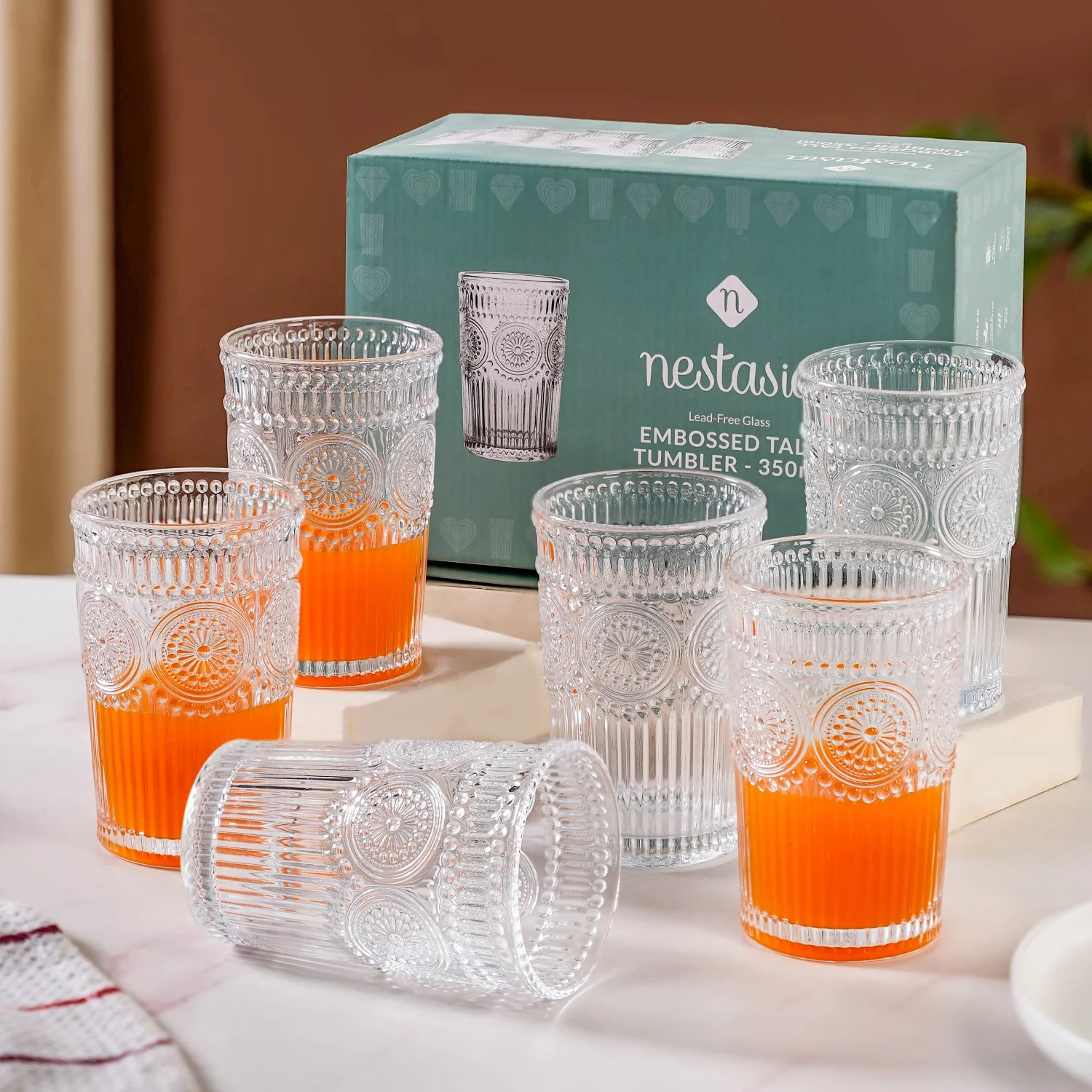 Embossed Tall Water Glass Set of 6 350ml - Image 2