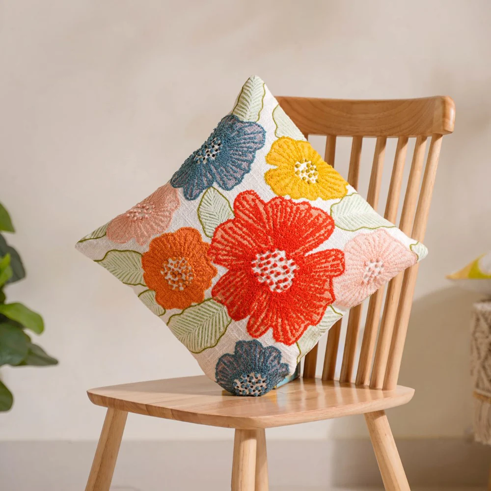 Embroidered Cotton Cushion Cover Colourful 16x16 Inch - Image 2