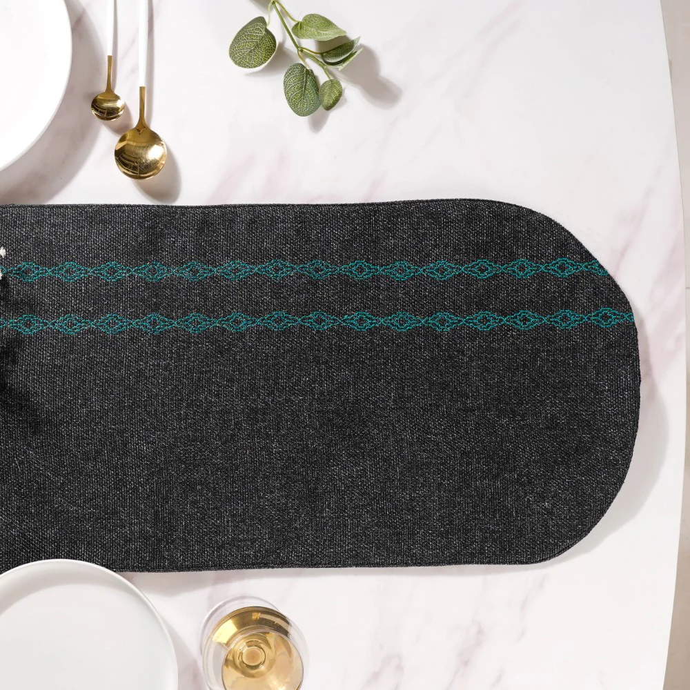 Embroidered Jute Table Runner Black 72 Inch - Image 4