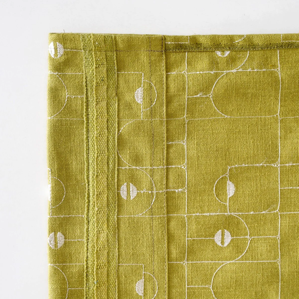 Embroidered Linen Cotton Curtain Set Of 2 Olive Green 108x54 Inch - Image 7