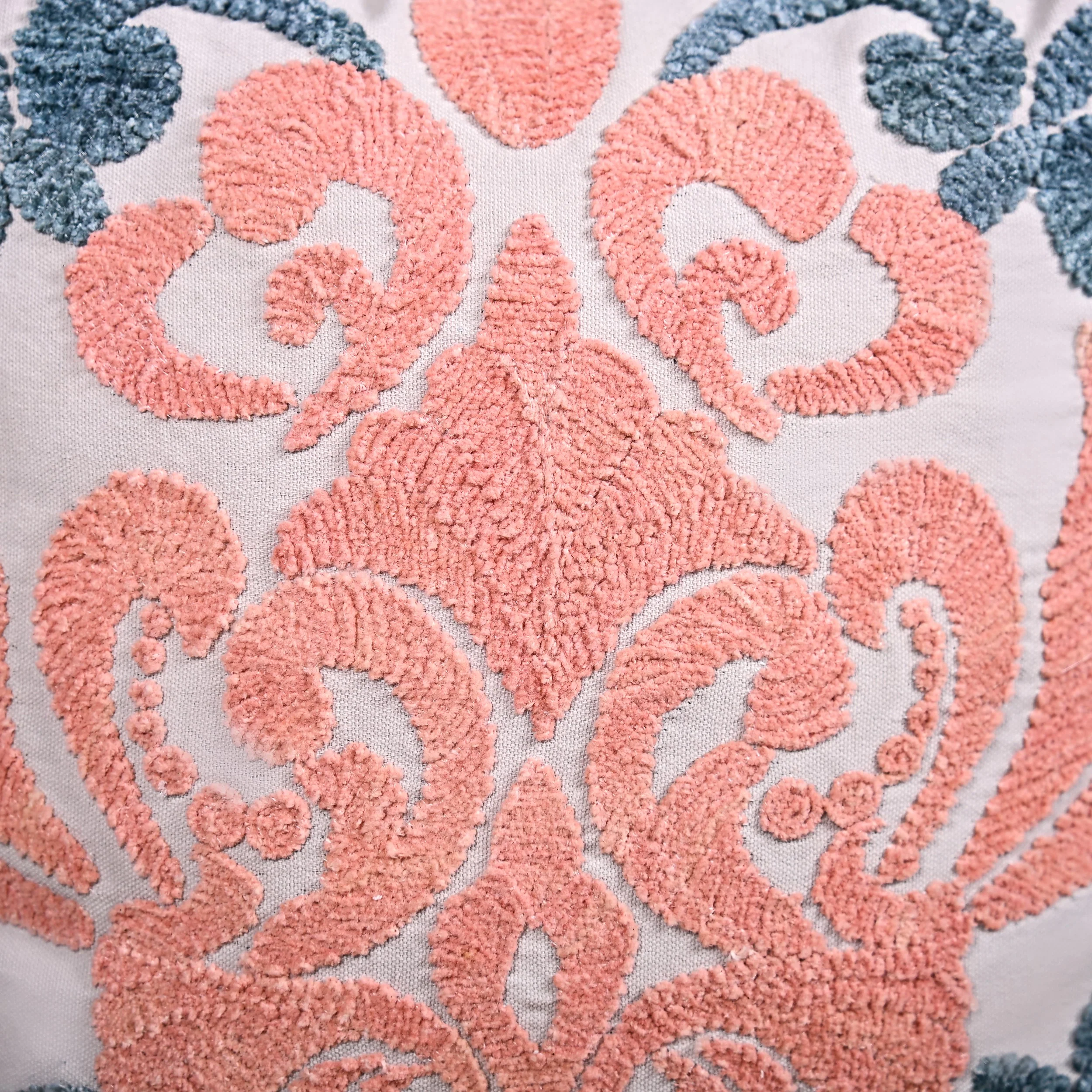Embroidered Peach Teal Cushion Cover 40x40 cm - Image 3