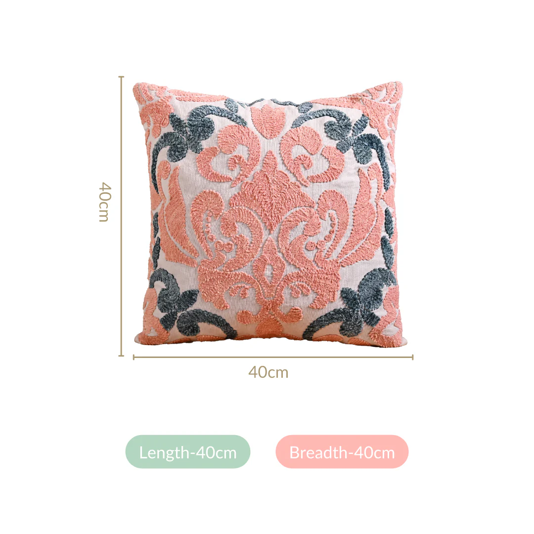 Embroidered Peach Teal Cushion Cover 40x40 cm - Image 4