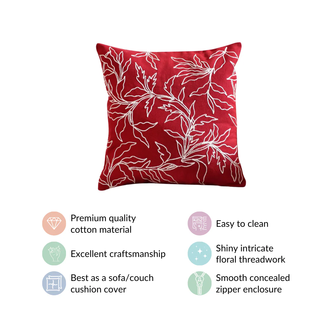 Embroidered Red Couch Cushion Cover 16x16 Inch - Image 4