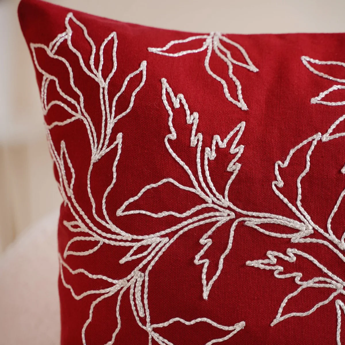Embroidered Red Couch Cushion Cover 16x16 Inch - Image 6