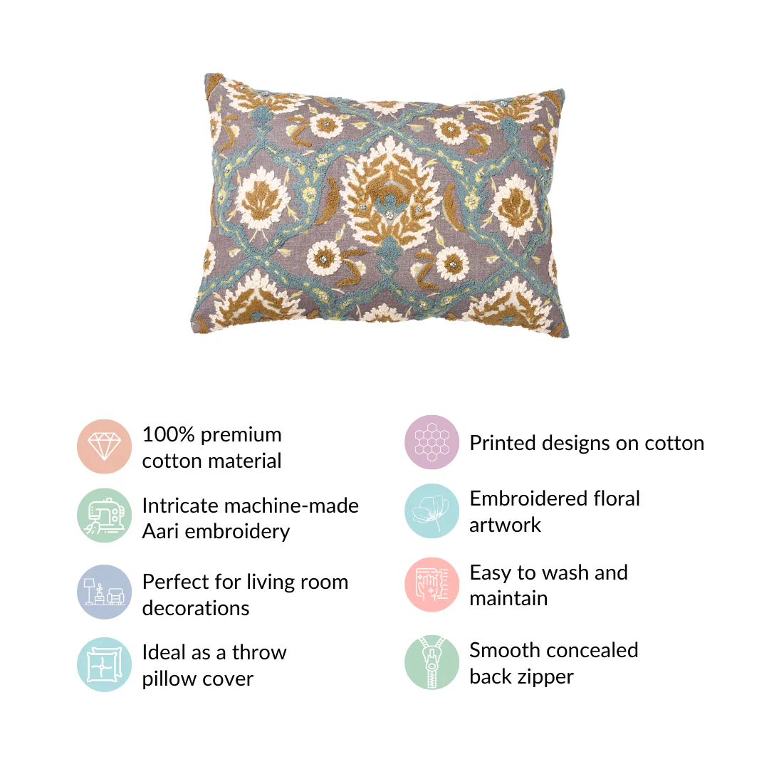 Embroidery on Print Vintage Cushion Cover 20x14 Inch - Image 4