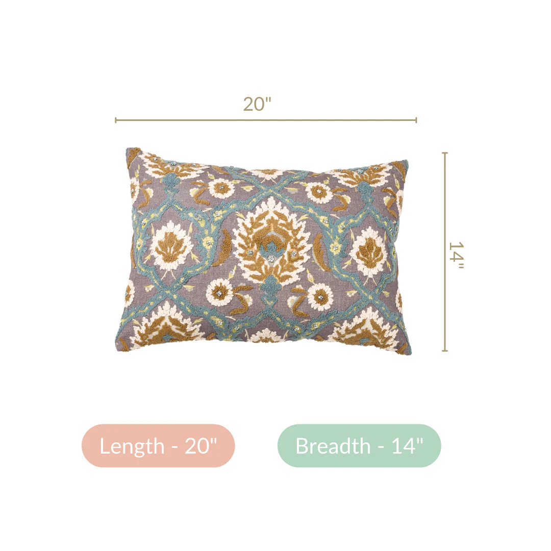 Embroidery on Print Vintage Cushion Cover 20x14 Inch - Image 5